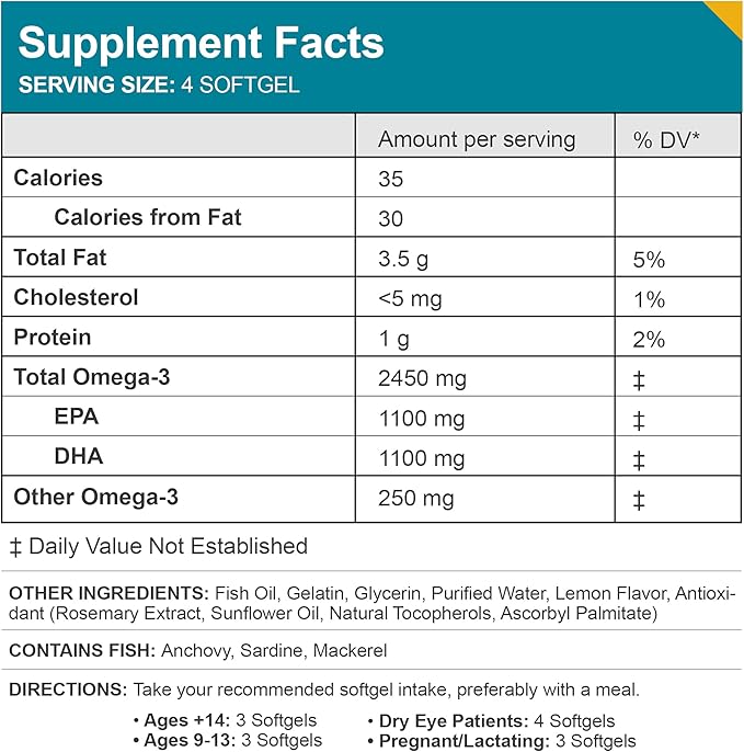 Macuhealth Omega 3 Fish Oil 1100mg DHA, 1100mg EPA, 120 Softgels