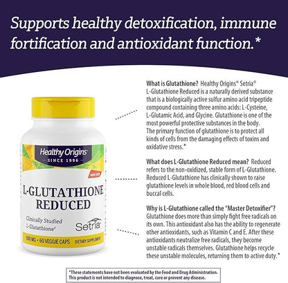 Healthy Origins L-Glutathione (Setria) Reduced, 500 mg 60 Veggie