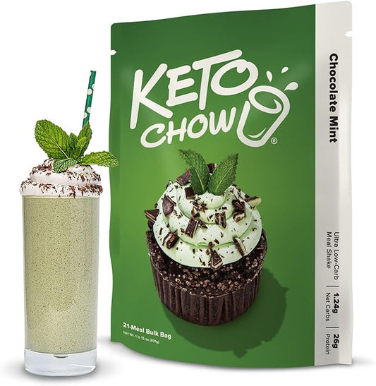 Keto Chow Chocolate Mint | Keto Meal Replacement Shake | Nutritionally Complete | Low Carb | Delicious Easy Meal Substitute | You Choose The Fat | 21 Meal Bulk Pack