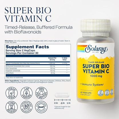 SOLARAY Super Bio Vitamin C 1000mg, 60 Day 30 Servings, 60 VegCaps