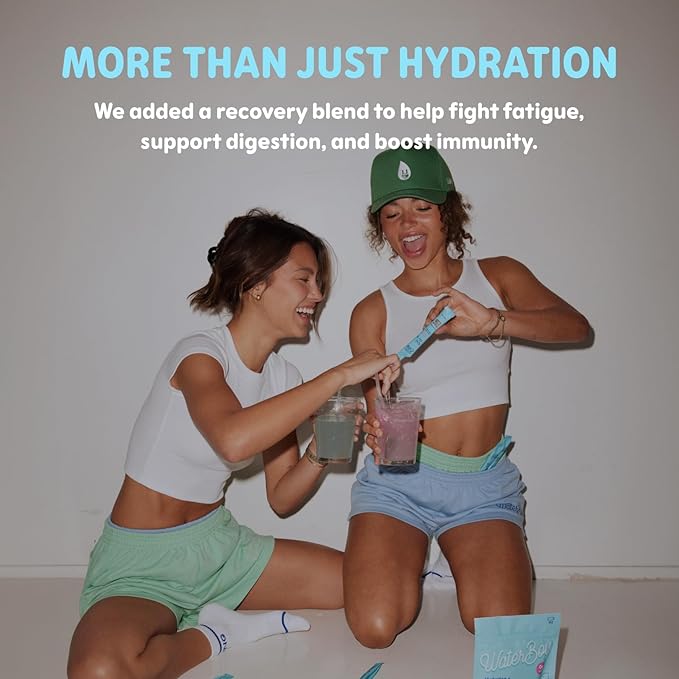 Waterboy Weekend Recovery | 3,200mg Electrolyte Powder Packets | Ginger + L-Theanine + Vitamins | No Sugar, All Natural, Gluten Free | 24 Drink Stick Mixes (Blue Raspberry)
