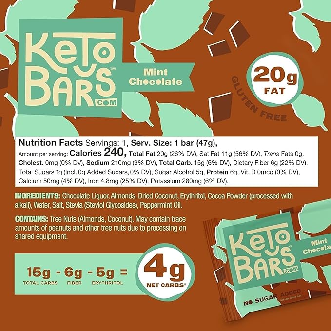 KETO BARS : The Original High Fat, Low Carb, Ketogenic Bar. Gluten Free, Homemade with simple ingredients. [Mint Chocolate, 10 Pack]