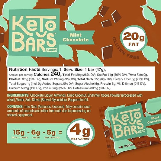 KETO BARS : The Original High Fat, Low Carb, Ketogenic Bar. Gluten Free, Homemade with simple ingredients. [Mint Chocolate, 10 Pack]