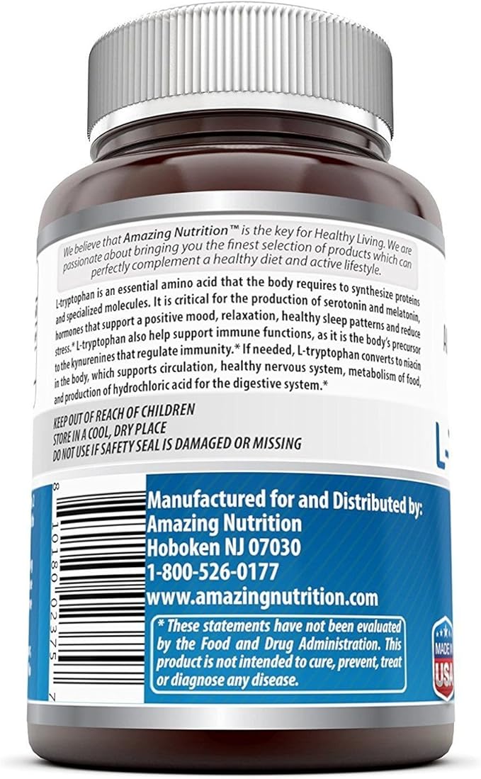 Amazing Formulas L-Tryptophan 1000mg Tablets Supplement (60 Count 3 Pack)