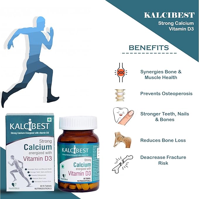 KalciBest Calcium Tablets for Men & Women 60 Vegan D3 -