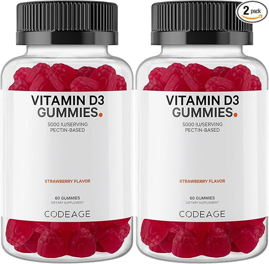 Codeage Vitamin D3 Gummy Vitamins, Vitamin D3 5000 5000 IU 125 mcg, 120 Count
