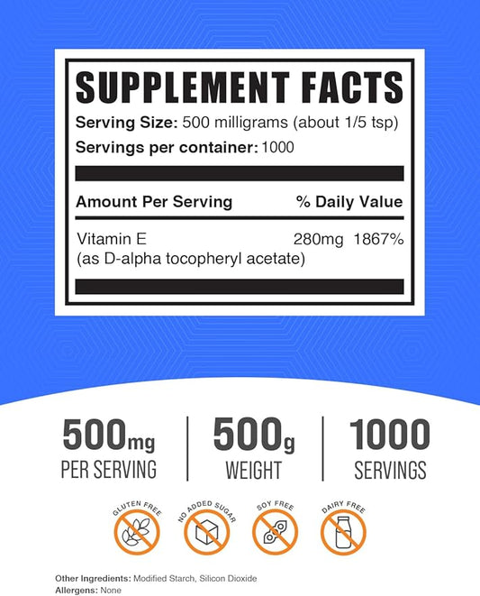 BulkSupplements.com Vitamin E 400 IU Powder 500mg per 500g (1.1 (1.1 lbs) 1)
