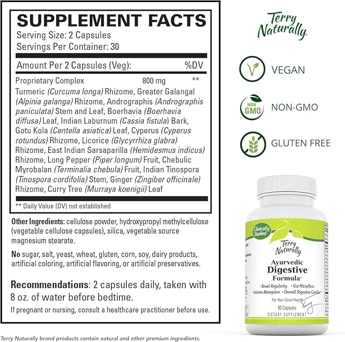 Terry Naturally Ayurvedic Digestive Formula 60 Capsules 30 Servings