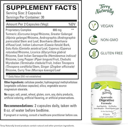 Terry Naturally Ayurvedic Digestive Formula 60 Capsules 30 Servings