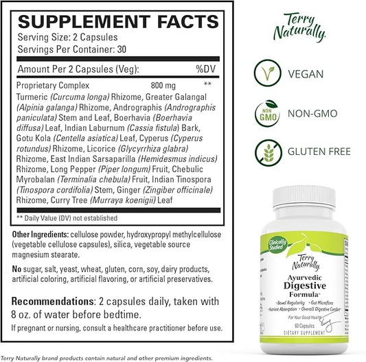 Terry Naturally Ayurvedic Digestive Formula 60 Capsules 30 Servings