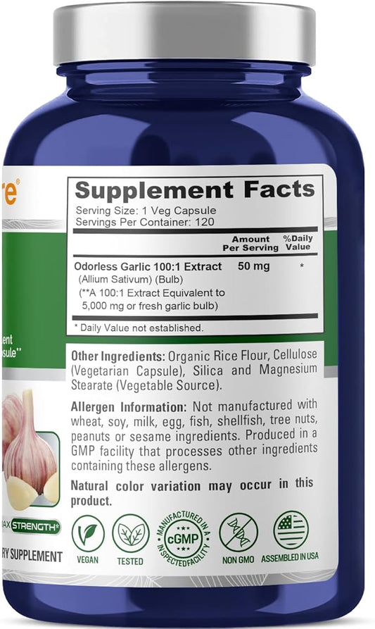 NusaPure Odorless Garlic Extract 5000mg Capsule 120 Veggie