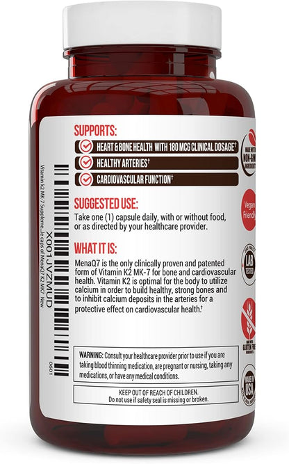 Vitamin k2 MK-7 Supplement 180mcg -Vitamin K2 Supports 60 Easy MenaQ7 K2 K2 MK7 MK7