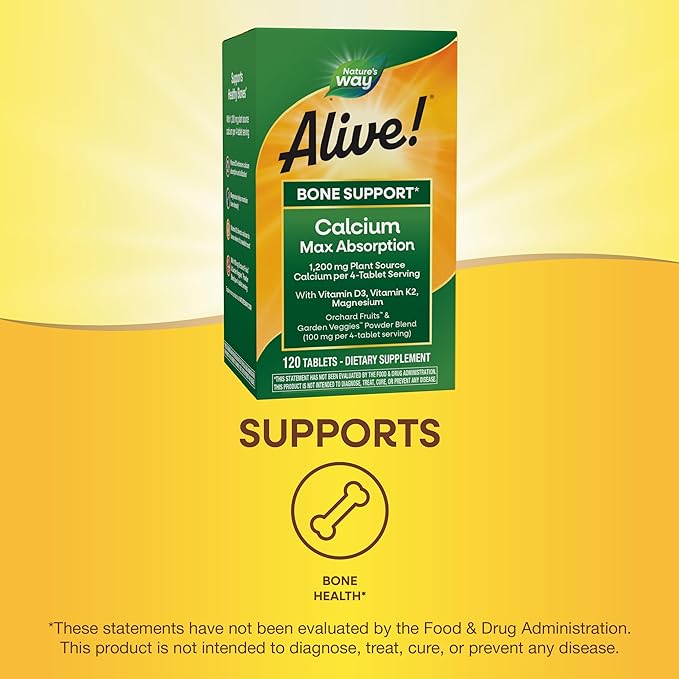 Nature's Way Alive! Calcium Max Absorption, D3 & K2, Magnesium, 120 Tablets