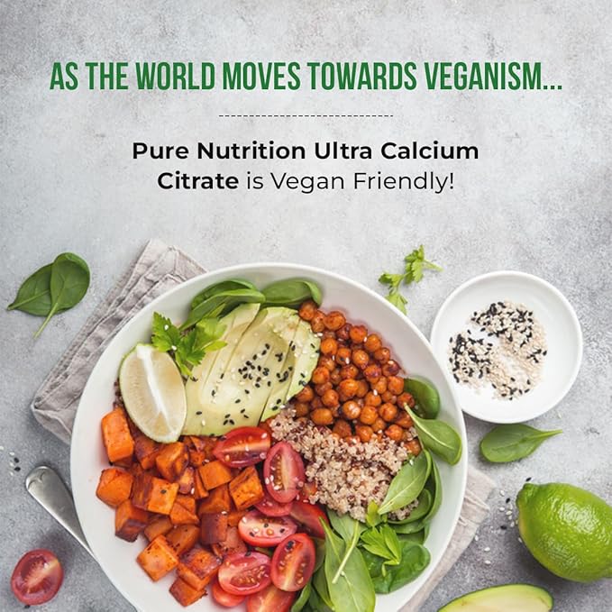 Pure Nutrition Ultra Calcium Citrate Malate | 1000mg Highly absorbable Calcium Supplement with Calcium Citrate Malate, Vitamin D3, Magnesium and Zinc | Non-GMO | Gluten-Free | 180 Veg Tabs