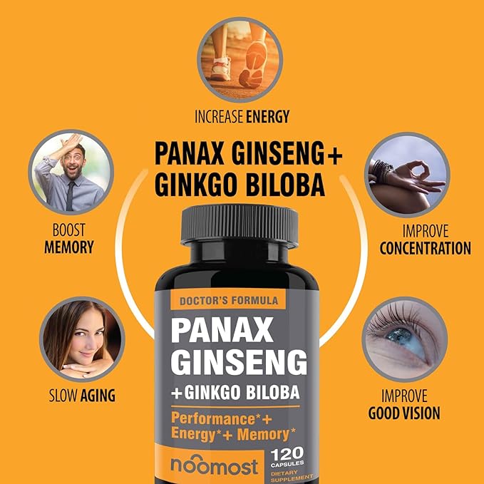Authentic Korean Red Panax Ginseng + 120 Vegan 1000mg (10% (10% Ginsenosides) 60mg, Energy