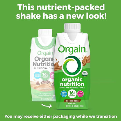 Orgain Organic Nutritional Protein Shake, Iced 16g Grass 20 Vitamins 11 Fl (12 Pack)