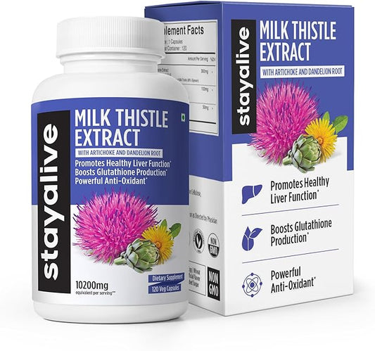 StayAlive Milk Thistle Extract Capsules 30:1 Super 10200mg Equivalent 120 Counts 4 Months