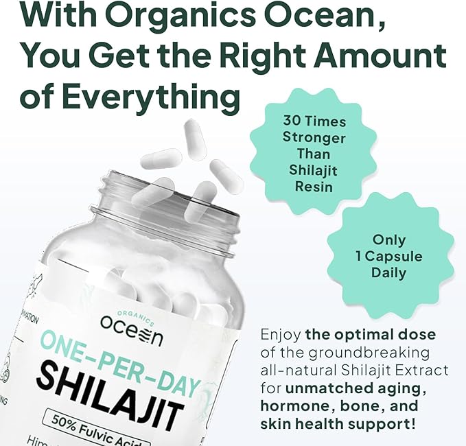 One-Per-Day Shilajit for Men and Women - Natural and Potent Shilajit Supplement for Age-Defying, Bone Strength, Hormone Support and More - 6 Bottles Shilajit Capsules