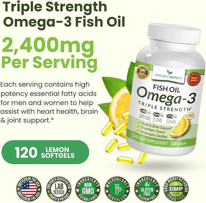Best Triple Strength Omega 3 Fish 2400mg | 120 Capsules 864mg EPA 576mg DHA