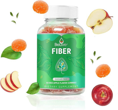 BeLive Fiber Gummies - Prebiotic Fiber Supplement with Chicory Root & Inulin for Digestive Support & Overall Gut Health I Vegan, Sugar Free Gummies for Adults & Children | 60 Ct - Apple Flavor