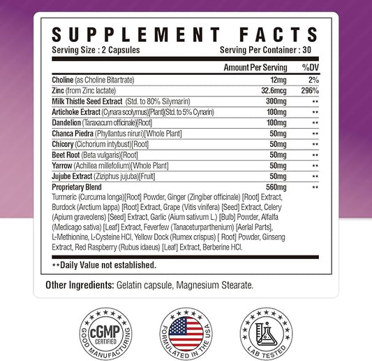 Milk Thistle Supplement with Dandelion Root, 80% Silymarin 60 Capsules