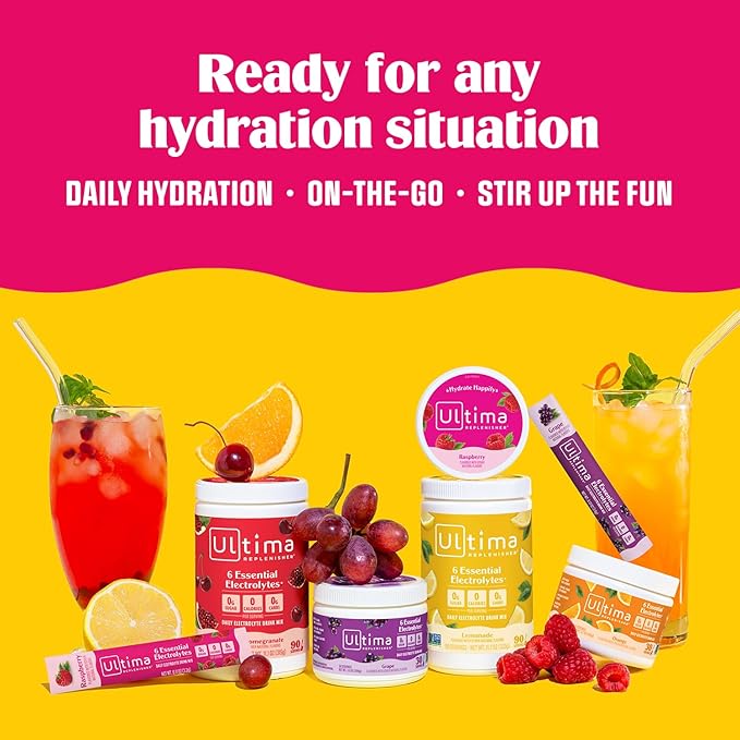 Ultima Replenisher Daily Electrolyte Powder Drink Mix – Cherry Pomegranate, 30 Servings – Hydration Powder with 6 Electrolytes and Trace Minerals – Keto Friendly, Vegan, Non-GMO and Sugar-Free