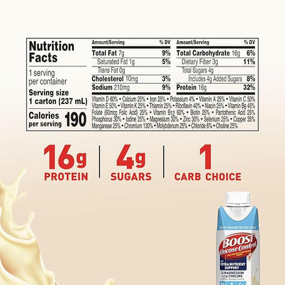 BOOST Glucose Control Ready to Drink Nutritional Drinks with Extra Nutrient Support Drink, Very Vanilla, Carton, 8 Fl Oz, Pack of 24