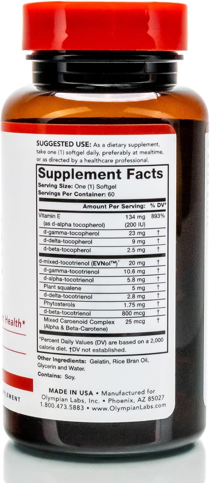 Olympian Labs Vitamin E Complete Tocomin, 200IU 60 60 Softgels, 60 Servings