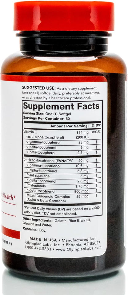 Olympian Labs Vitamin E Complete Tocomin, 200IU 60 60 Softgels, 60 Servings