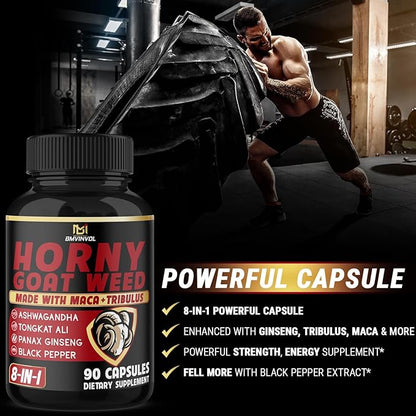 BMVINVOL Horny Goat Weed Capsules with Maca, Ginseng, Tribulus Terrestris, Ashwagandha, Black Pepper - 90 Count for 3 Month Supply