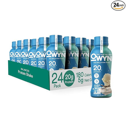 OWYN Only What You Need Plant Based Protein Shake, 20g Vegan Protein from Organic Pumpkin Seed, Flax, Pea Blend, Prebiotic Supplement, Superfood Greens, Gluten & Soy-Free (Vanilla, 24 Pack)