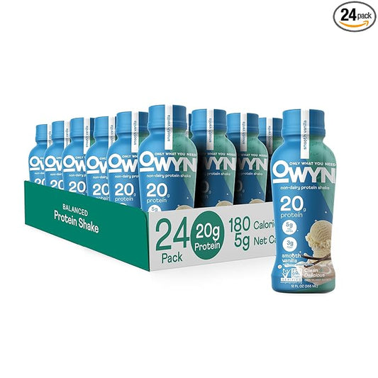 OWYN Only What You Need Plant Based Protein Shake, 20g Vegan Protein from Organic Pumpkin Seed, Flax, Pea Blend, Prebiotic Supplement, Superfood Greens, Gluten & Soy-Free (Vanilla, 24 Pack)