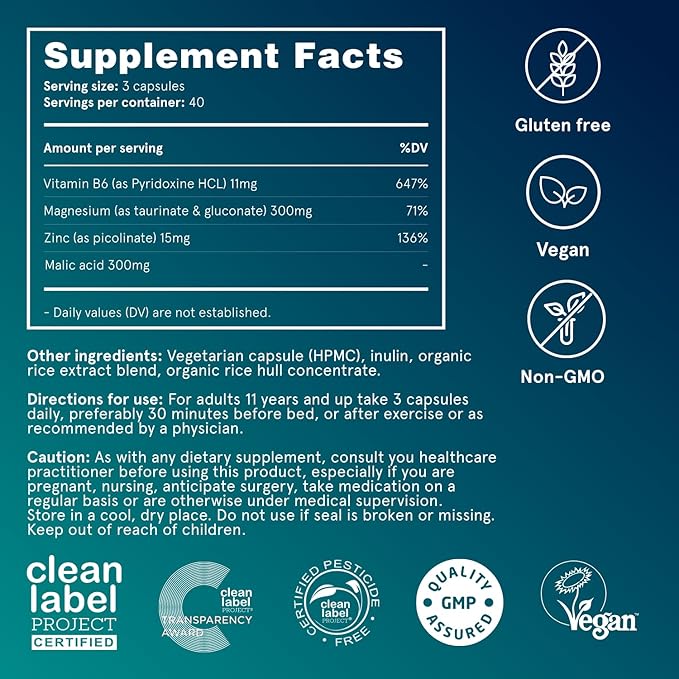 Puori Organic Magnesium Zinc Supplement 300mg - 120 Vegan M3 Complex B6