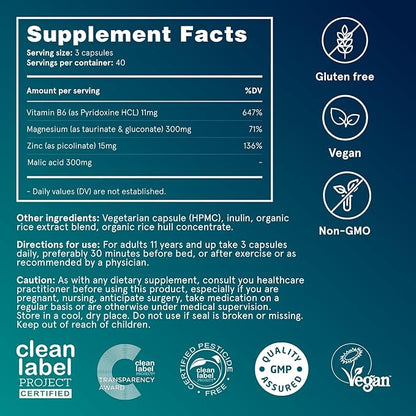 Puori Organic Magnesium Zinc Supplement 300mg - 120 Vegan M3 Complex B6
