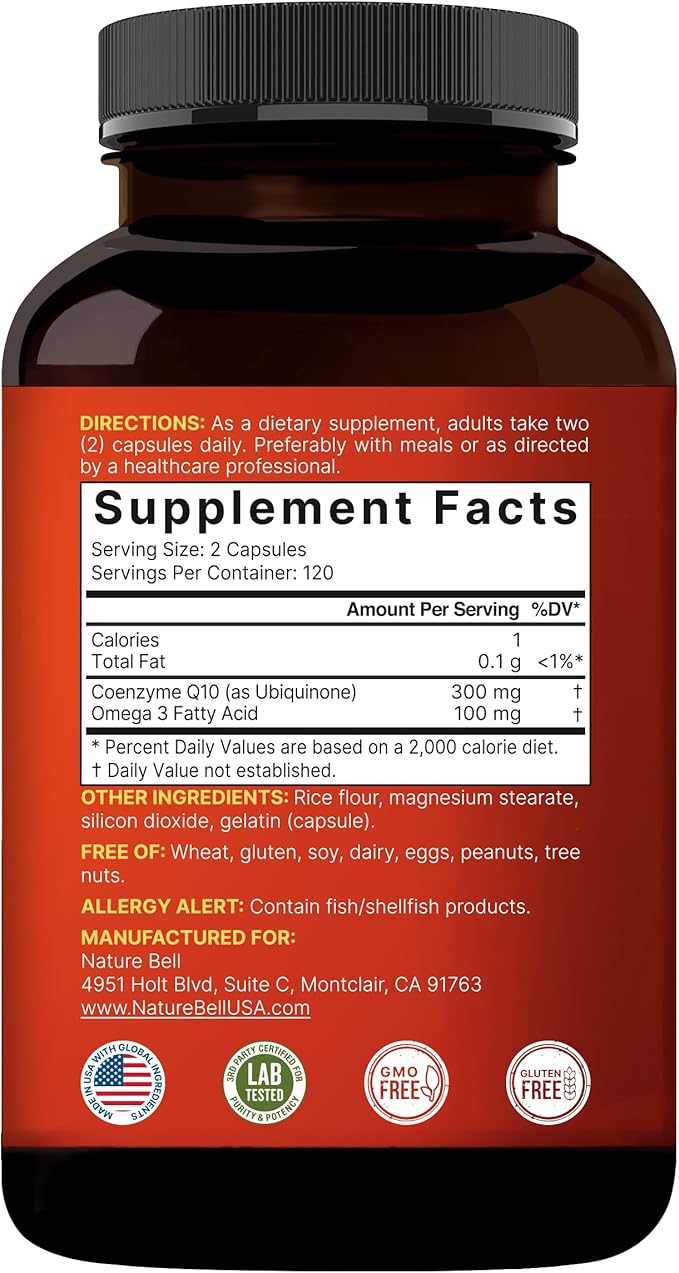 CoQ10 (Ubiquinone) 300mg with Omega 3 240 Capsules Q10 Supplement