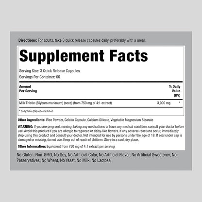 Piping Rock Milk Thistle Supplement 3000mg | 200 Capsules