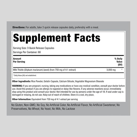 Piping Rock Milk Thistle Supplement 3000mg | 200 Capsules