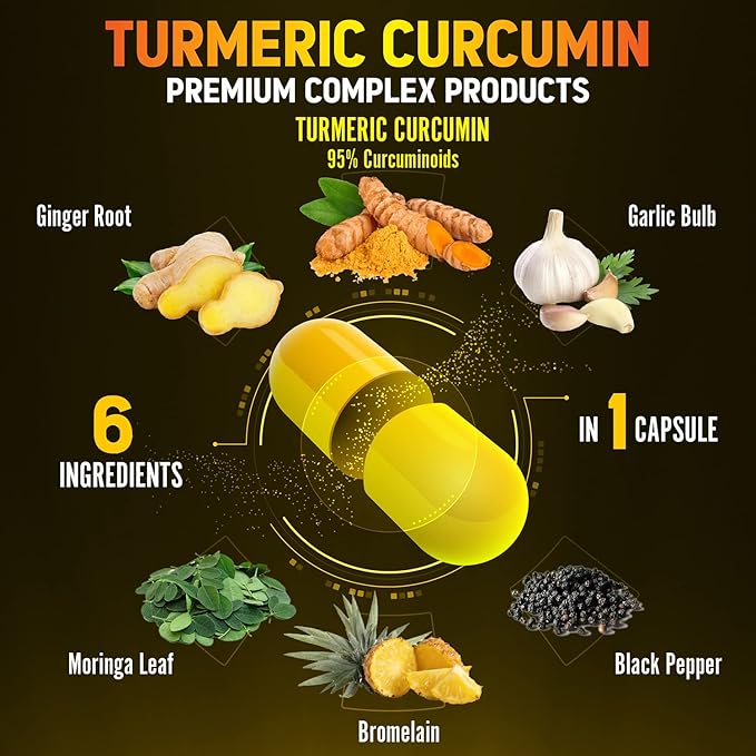 6 in 1 Turmeric Curcumin + 95% Curcuminoids, 13050mg, with 120 Capsules