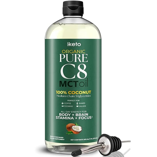 Keppi Keto Organic MCT Oil - Flavorless C8, Non-GMO, Certified Gluten-Free, Palm Oil Free, Vegan, Kosher, Halal, 16 oz Coconut Oil