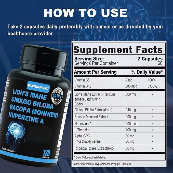 10-in-1 Lion's Mane Mushroom Capsules, 120 1322 mg,