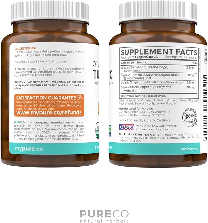 USDA Organic Turmeric Curcumin with Black (2 Month 60 Vegan