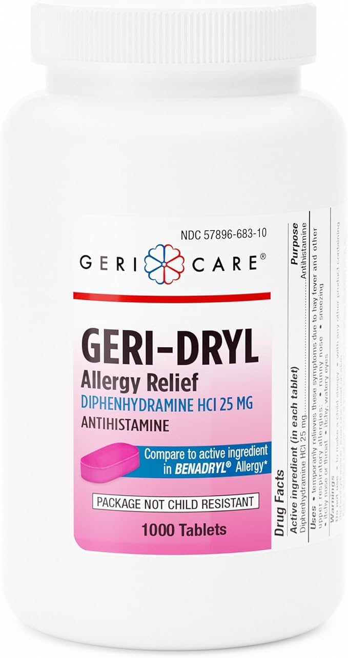 GeriCare Geri-Dryl Diphenhydramine HCl 25mg, Allergy 1000 Count 1)