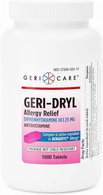 GeriCare Geri-Dryl Diphenhydramine HCl 25mg, Allergy 1000 Count 1)