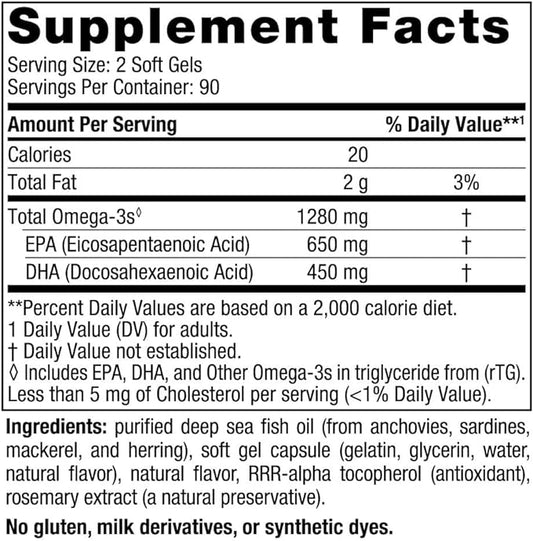 Nordic Naturals Ultimate Omega, Lemon Flavor 180 Soft 1280 mg Omega-3 - Omega-3 Fish 90 Servings
