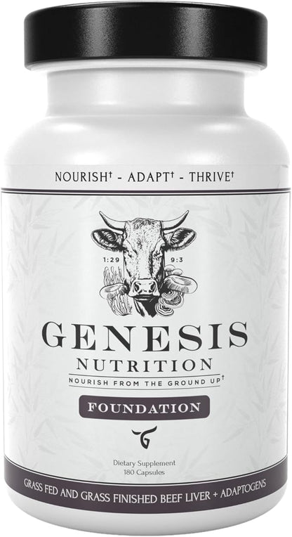 Grass Fed Beef Liver with Reishi 4500mg Iron, B12, Energy, 180 Capsules