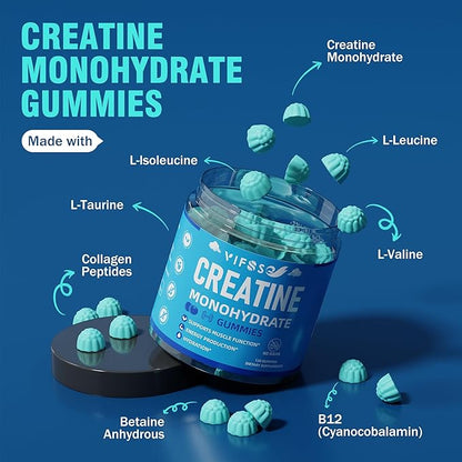 Creatine Monohydrate Gummies 5g for Men 120 Creatine 1000 mg, B12, Chewables 1Pack