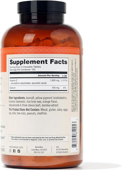 NatureWise Vitamin C 1000mg Chewable Tablet Supplement -200 Count[100 Count[100 Days