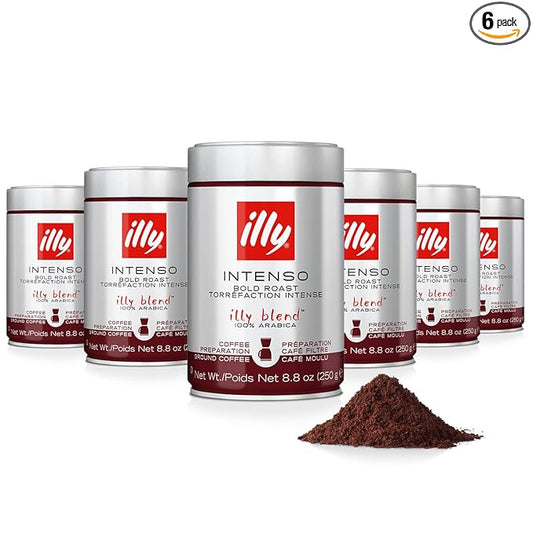 illy Drip Coffee - Ground Coffee - 100% Arabica Ground Coffee – Intenso Dark Roast - Warm Notes of Cocoa & Dried Fruit - No Preservatives – Full-Bodied – 8.8 Ounce, 6 Pack