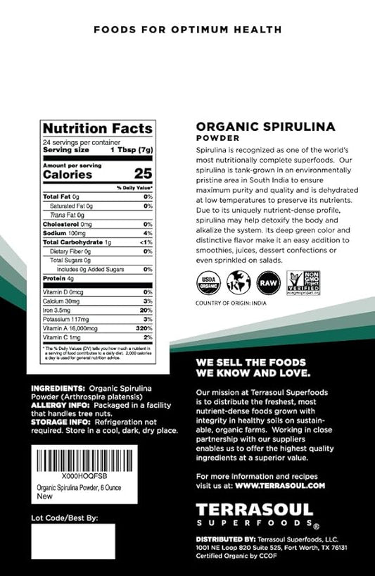 Terrasoul Superfoods Organic Spirulina Powder, 6