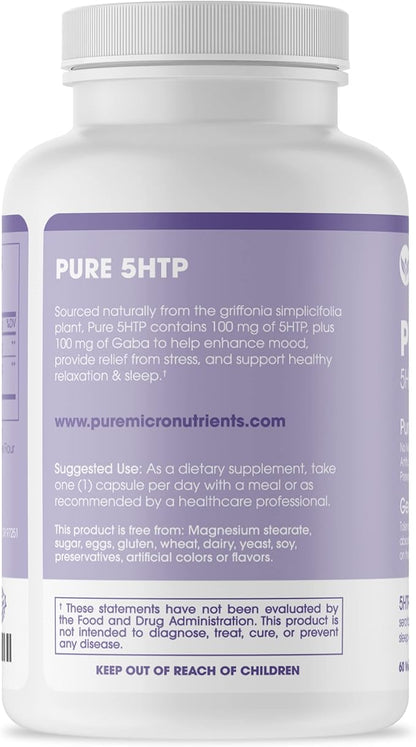 Pure 5-HTP (5-Hydroxytryptophan) Plus GABA Supplement 60 Veggie